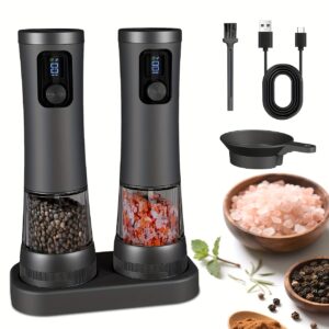 1pcu002F2pcs Automatic Electric Pepper & Salt Grinder – LED Display Stainless Steel Mill, External Coarseness Adjustment