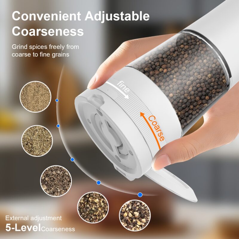 1pcu002F2pcs Automatic Electric Pepper & Salt Grinder – LED Display Stainless Steel Mill, External Coarseness Adjustment