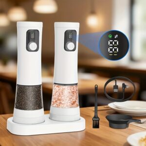 1pcu002F2pcs Automatic Electric Pepper & Salt Grinder – LED Display Stainless Steel Mill, External Coarseness Adjustment