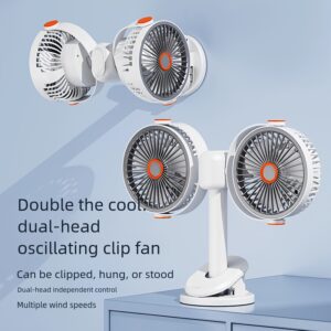 2026 Dual-Head 3-in-1 Circulating Fan: 5-Speed USB Rechargeable Clip & Wall-Mount Fan