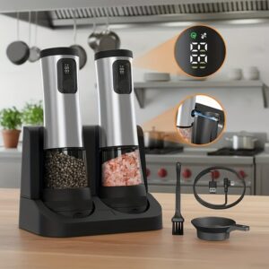 1pcu002F2pcs Automatic Electric Pepper & Salt Grinder – LED Display Stainless Steel Mill, External Coarseness Adjustment