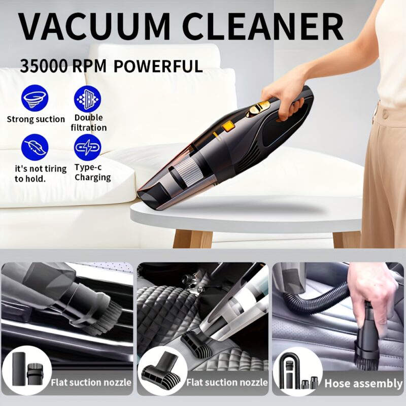 Portable 6000PA Car Vacuum: High-Suction Cordless Cleaner with 5 Pro-Attachments