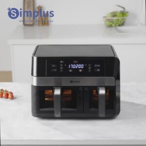 Simplus 10L Dual-Basket Air Fryer: Transparent Window + Clear LCD Display, 11 Predefined Settings, Perfect for Family Events