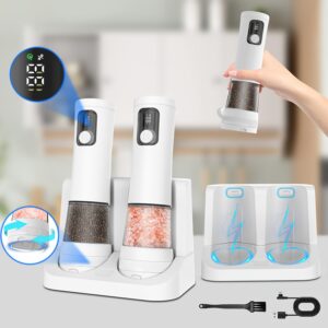 1pcu002F2pcs Automatic Electric Pepper & Salt Grinder – LED Display Stainless Steel Mill, External Coarseness Adjustment