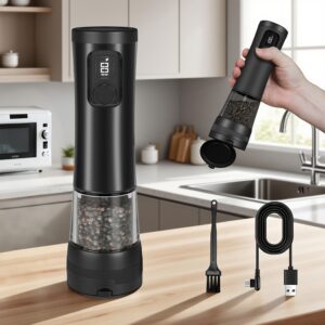 1pcu002F2pcs Automatic Electric Pepper & Salt Grinder – LED Display Stainless Steel Mill, External Coarseness Adjustment