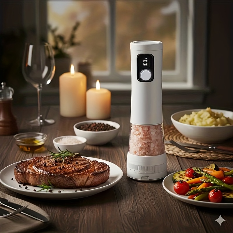 1pcu002F2pcs Automatic Electric Pepper & Salt Grinder – LED Display Stainless Steel Mill, External Coarseness Adjustment