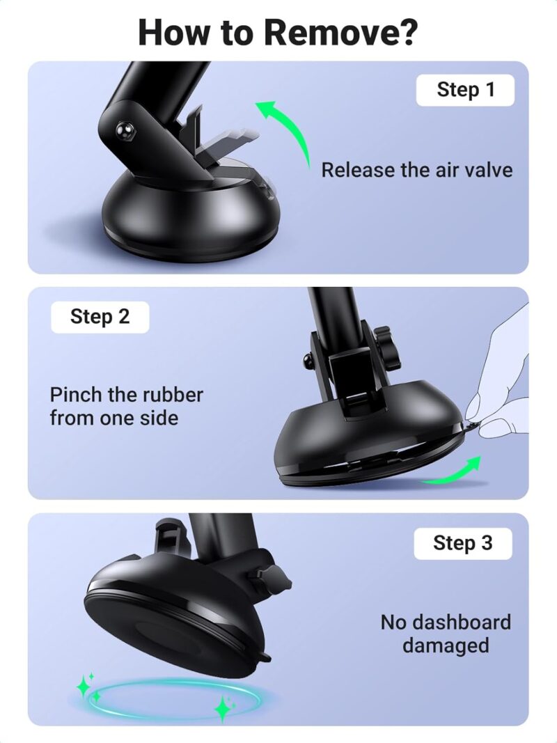 UGREEN Car Phone Holder Mount. Dashboard Windshield Smartphone Cradle. Strong Suction. Compatible with iPhone 16 Pro Max. Galaxy S24 Ultra