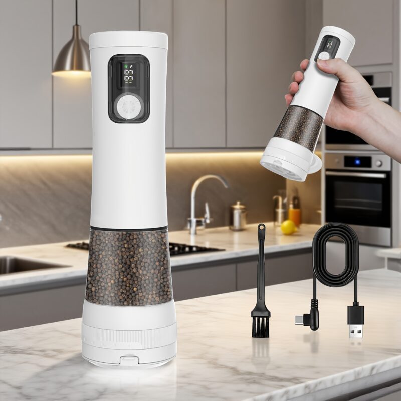 1pcu002F2pcs Automatic Electric Pepper & Salt Grinder – LED Display Stainless Steel Mill, External Coarseness Adjustment