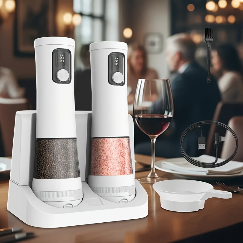 1pcu002F2pcs Automatic Electric Pepper & Salt Grinder – LED Display Stainless Steel Mill, External Coarseness Adjustment