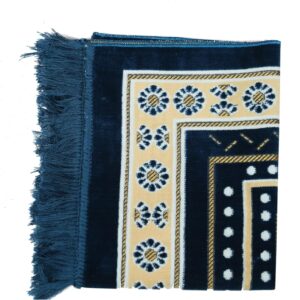 Prayer Mat Rug for Muslim Men. Women or Kids. Portable Praying Mat and Prayer Beads Sets for Islamic Gifts – Muslim Prayer Rug For Ramadan. Umrah. Hajj - Turkish Rug for Meditation and Worship (BLUE)