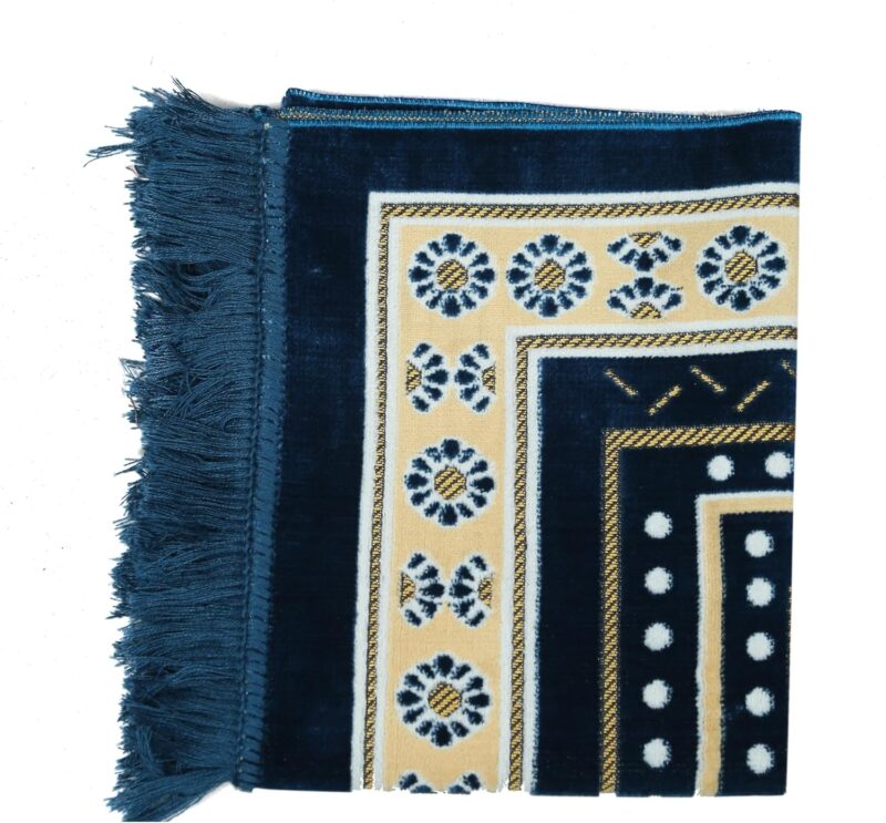 Prayer Mat Rug for Muslim Men. Women or Kids. Portable Praying Mat and Prayer Beads Sets for Islamic Gifts – Muslim Prayer Rug For Ramadan. Umrah. Hajj - Turkish Rug for Meditation and Worship (BLUE)