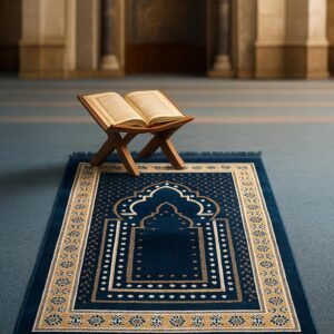 Prayer Mat Rug for Muslim Men. Women or Kids. Portable Praying Mat and Prayer Beads Sets for Islamic Gifts – Muslim Prayer Rug For Ramadan. Umrah. Hajj - Turkish Rug for Meditation and Worship (BLUE)