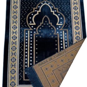 Prayer Mat Rug for Muslim Men. Women or Kids. Portable Praying Mat and Prayer Beads Sets for Islamic Gifts – Muslim Prayer Rug For Ramadan. Umrah. Hajj - Turkish Rug for Meditation and Worship (BLUE)