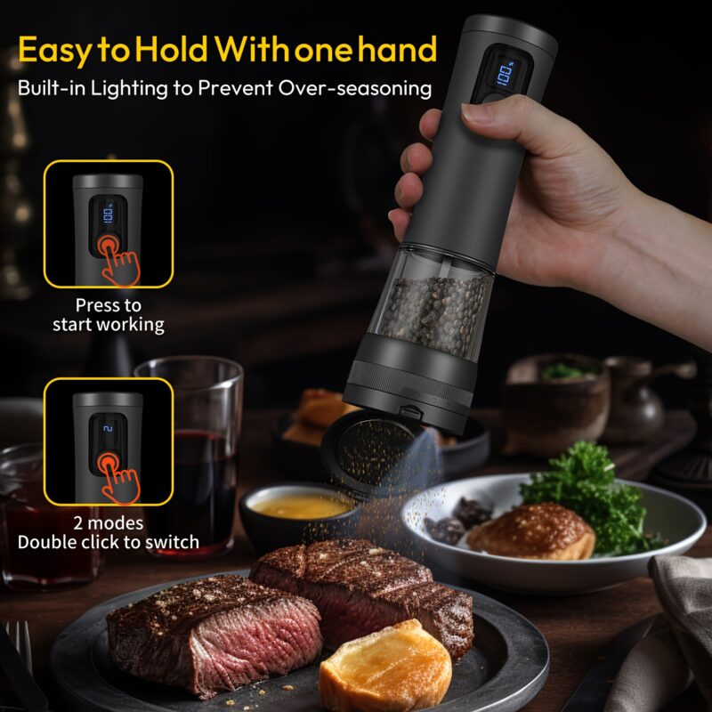 1pcu002F2pcs Automatic Electric Pepper & Salt Grinder – LED Display Stainless Steel Mill, External Coarseness Adjustment