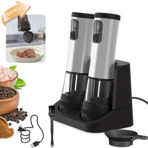 1pcu002F2pcs Automatic Electric Pepper & Salt Grinder – LED Display Stainless Steel Mill, External Coarseness Adjustment