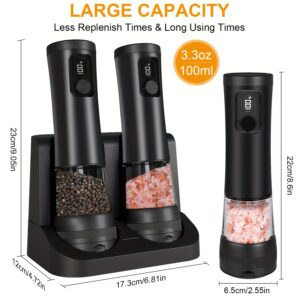 1pcu002F2pcs Automatic Electric Pepper & Salt Grinder – LED Display Stainless Steel Mill, External Coarseness Adjustment