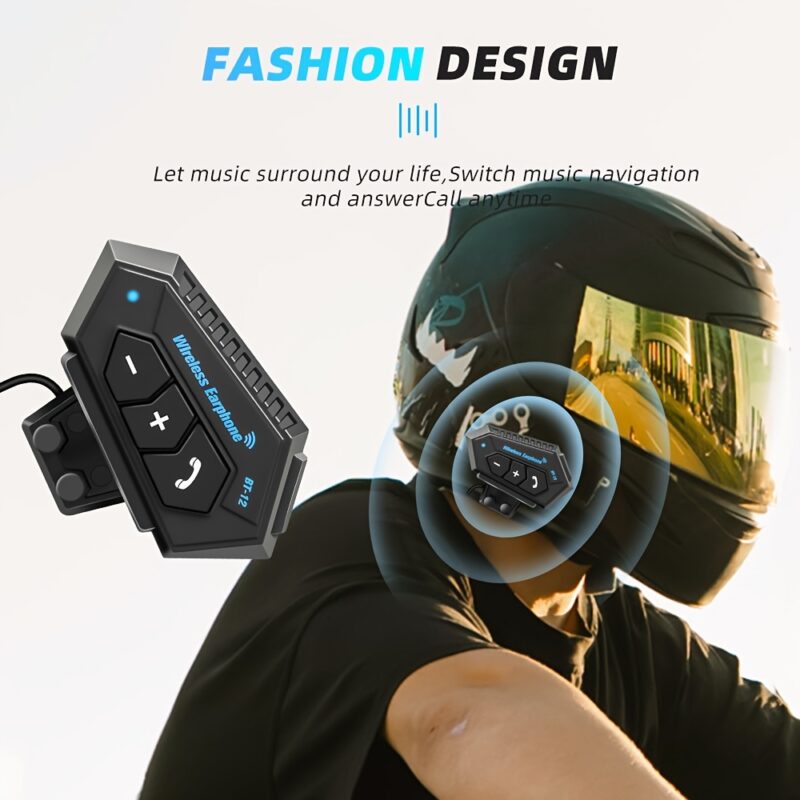 Wireless 12, Wireless Motorcycle Helmet Earphone Headset for Hands-Free Calls And Stereo Music Playback