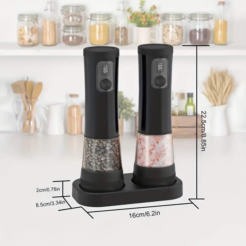 1pcu002F2pcs Automatic Electric Pepper & Salt Grinder – LED Display Stainless Steel Mill, External Coarseness Adjustment
